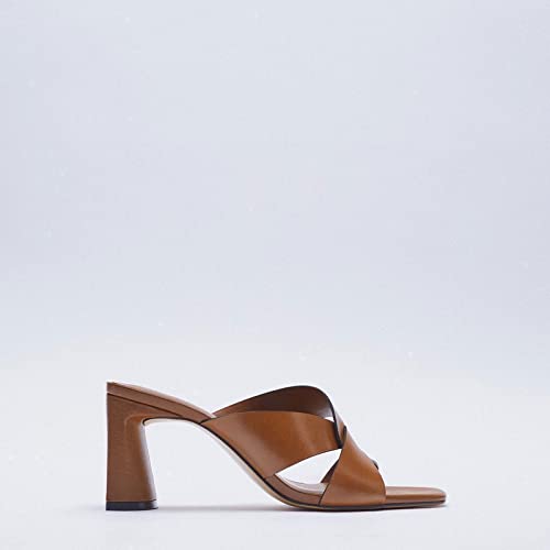 Sandalias para Mujeres Summer Women Zapatos Toos Cuadrados Toe Brown Tacón Grueso Sandalias Mujeres3.5 Reino Unido