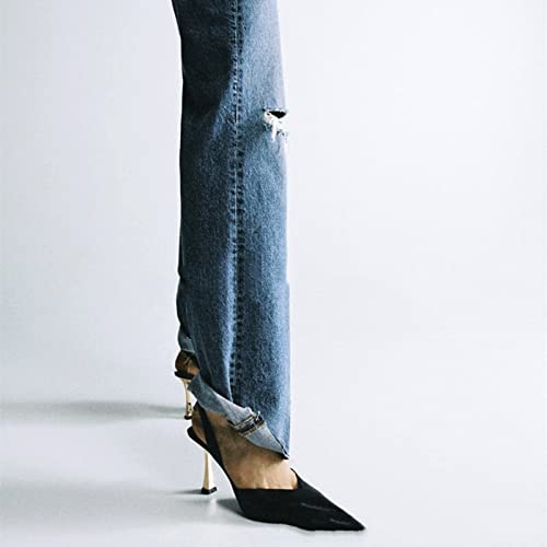 Tacones Altos Tacones Zapatos para Mujeres Color Desnudo Mulas Puntiagudas Tacones de Aguja Hembra Stiletto Black Women Bombes Sandalias de Zapatos Individuales (Khkai, 3.5 Reino Unido)
