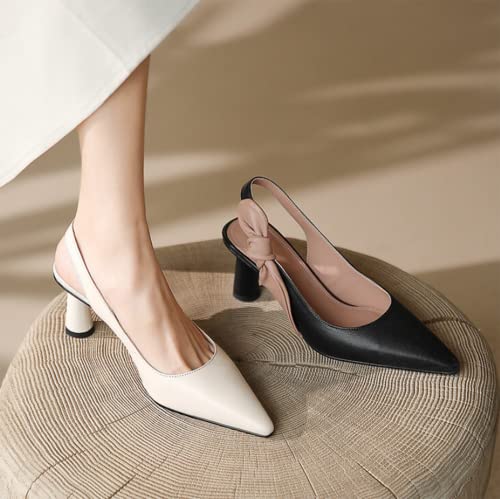 Ladies Colorblock Slingback Puntiagudo de los pies Puntiagudos Sandalias de Fiesta de la Fiesta del Espacio de la Parte Posterior del tacón bajo (tamaño: 38, Color: Negro) (Negro 38 EU)