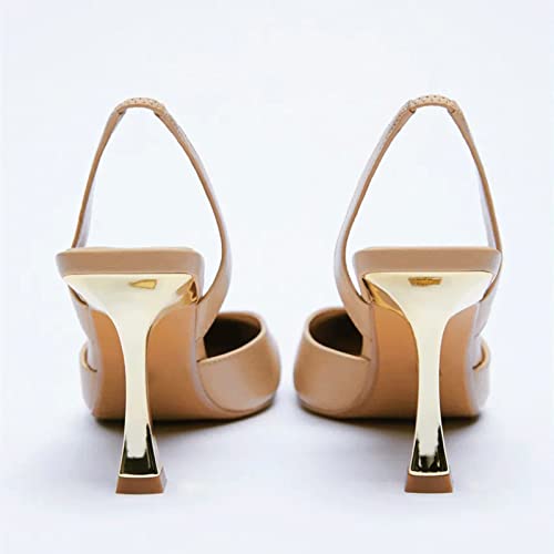 Tacones Altos Tacones Zapatos para Mujeres Color Desnudo Mulas Puntiagudas Tacones de Aguja Hembra Stiletto Black Women Bombes Sandalias de Zapatos Individuales (Khkai, 3.5 Reino Unido)