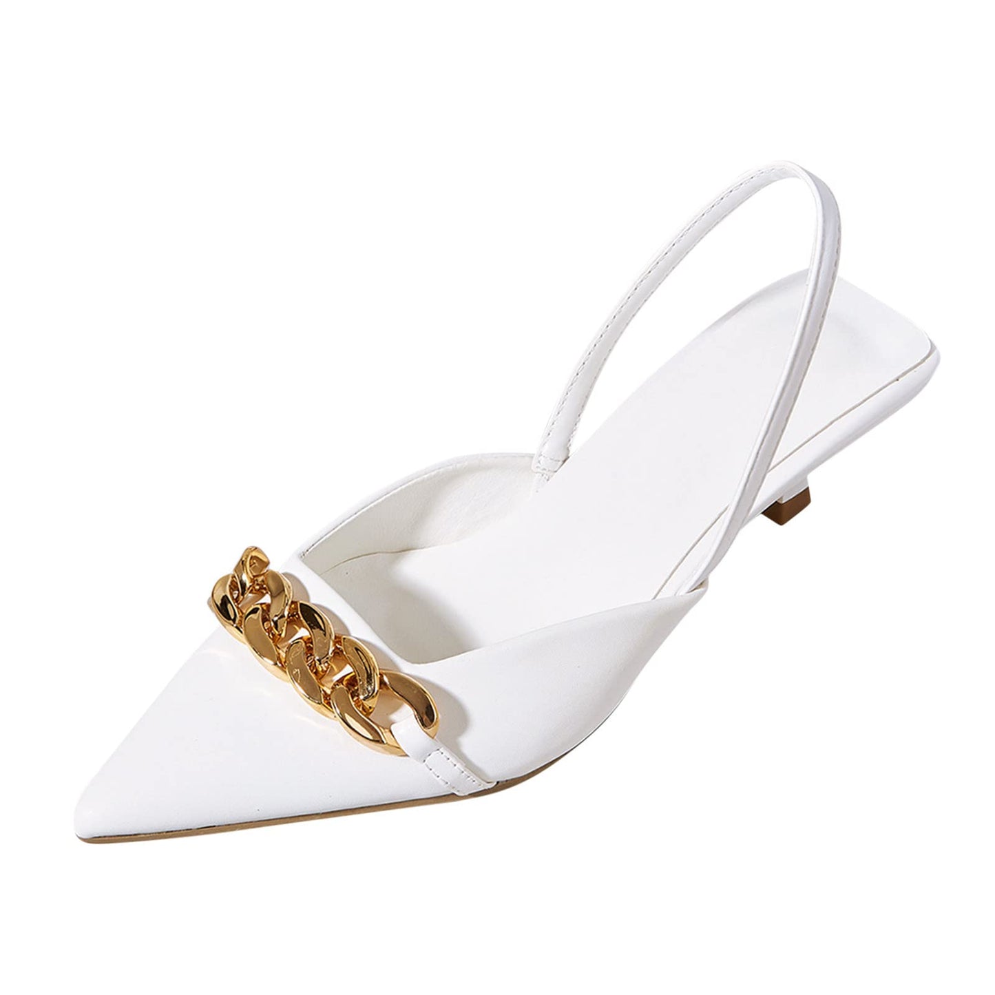 Women's Solid Color Leather Metal Buckle Pointed Toe Middle Heel Casual Shoes Court Shoes Dress High Heel Stilettos Wedding Party Work Pumps E-179