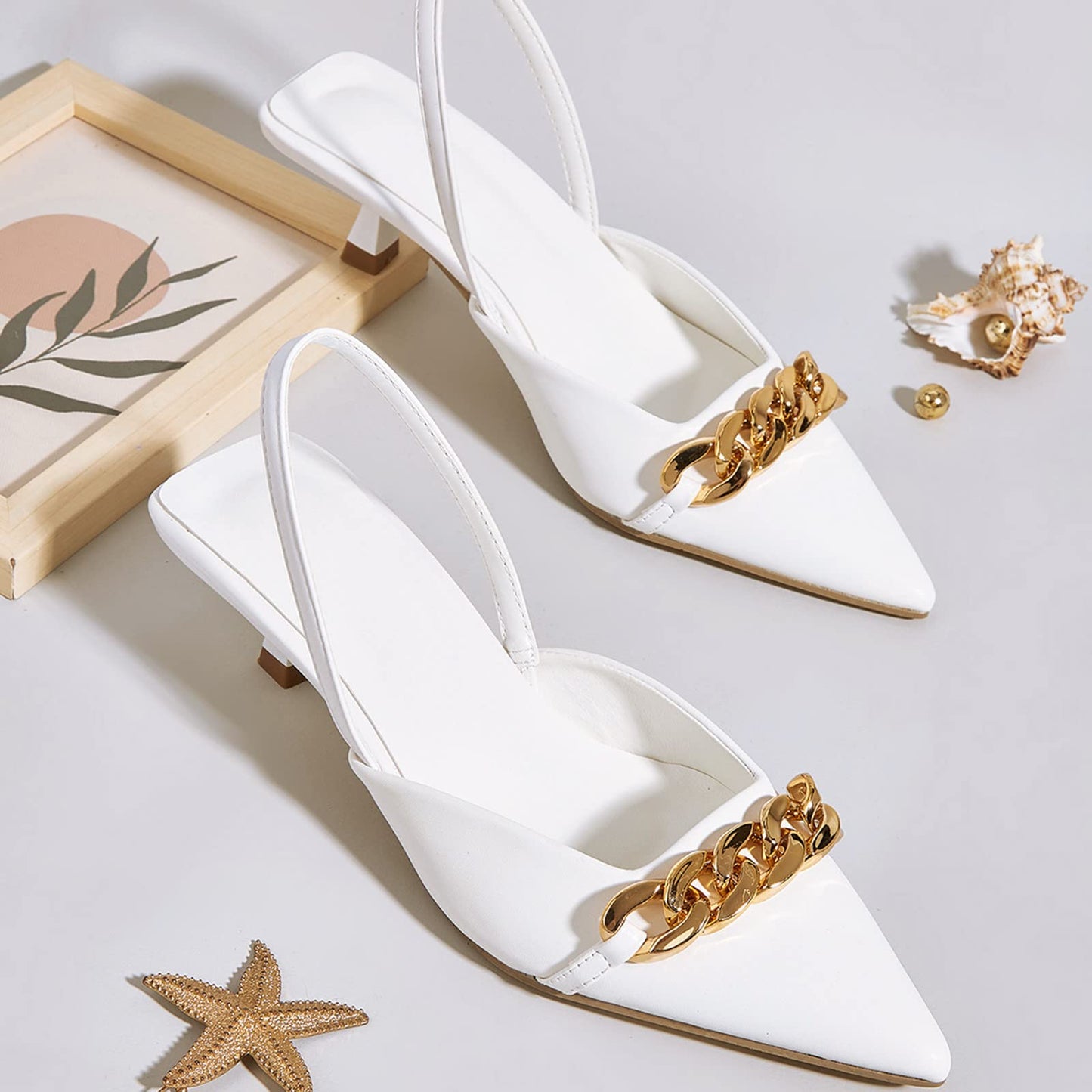 Women's Solid Color Leather Metal Buckle Pointed Toe Middle Heel Casual Shoes Court Shoes Dress High Heel Stilettos Wedding Party Work Pumps E-179