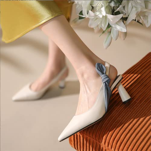 Ladies Colorblock Slingback Puntiagudo de los pies Puntiagudos Sandalias de Fiesta de la Fiesta del Espacio de la Parte Posterior del tacón bajo (tamaño: 38, Color: Negro) (Negro 38 EU)