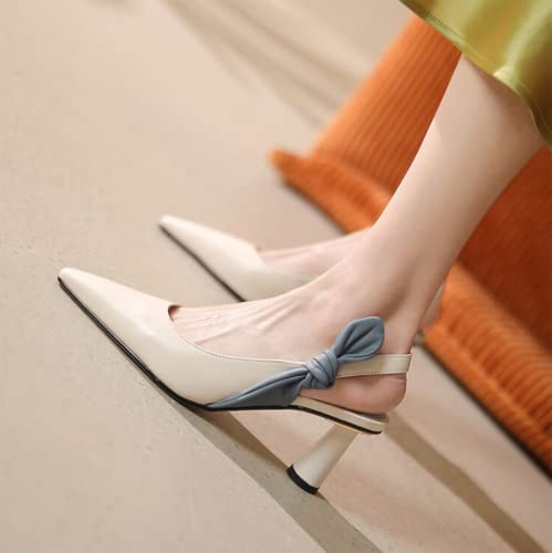 Ladies Colorblock Slingback Puntiagudo de los pies Puntiagudos Sandalias de Fiesta de la Fiesta del Espacio de la Parte Posterior del tacón bajo (tamaño: 38, Color: Negro) (Negro 38 EU)